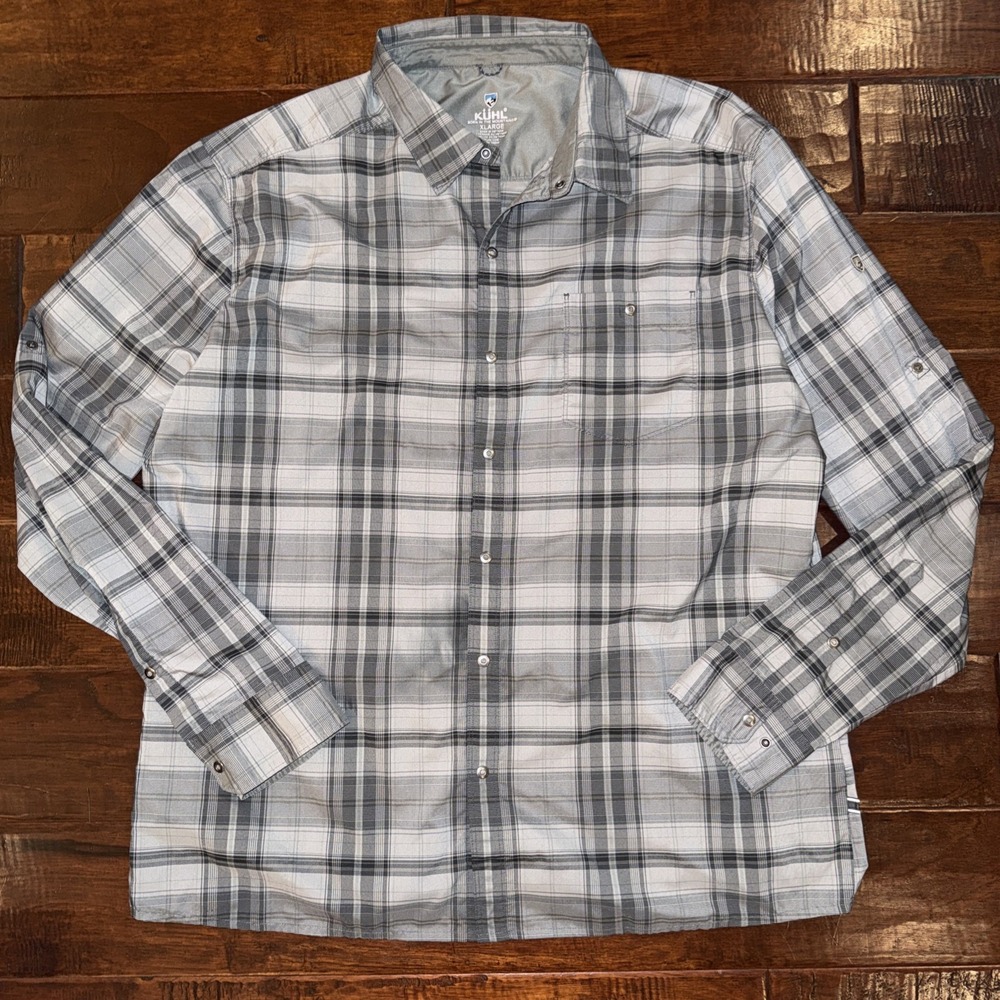 KUHL Response Lite Ashwood Plaid Snap Front Moisture Wicking Quick Dry Size XL